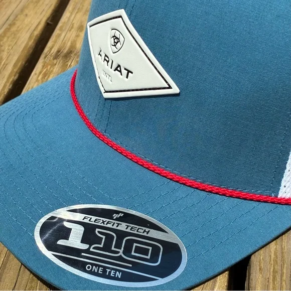 NWT Ariat Blue and White Mesh Cap with Red Trim - Picture 4 of 10